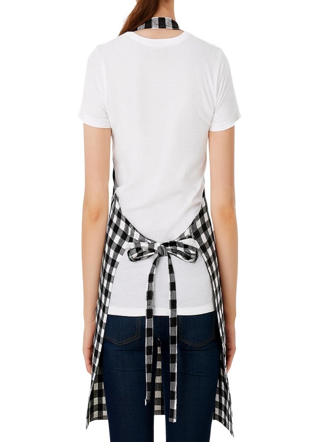 Linensutra Unisex Kitchen Checkered Cotton Apron with Gingham Pattern Front Pocket and Adjustable Waist Ties, Red and Black Pack of 2 - Image 3